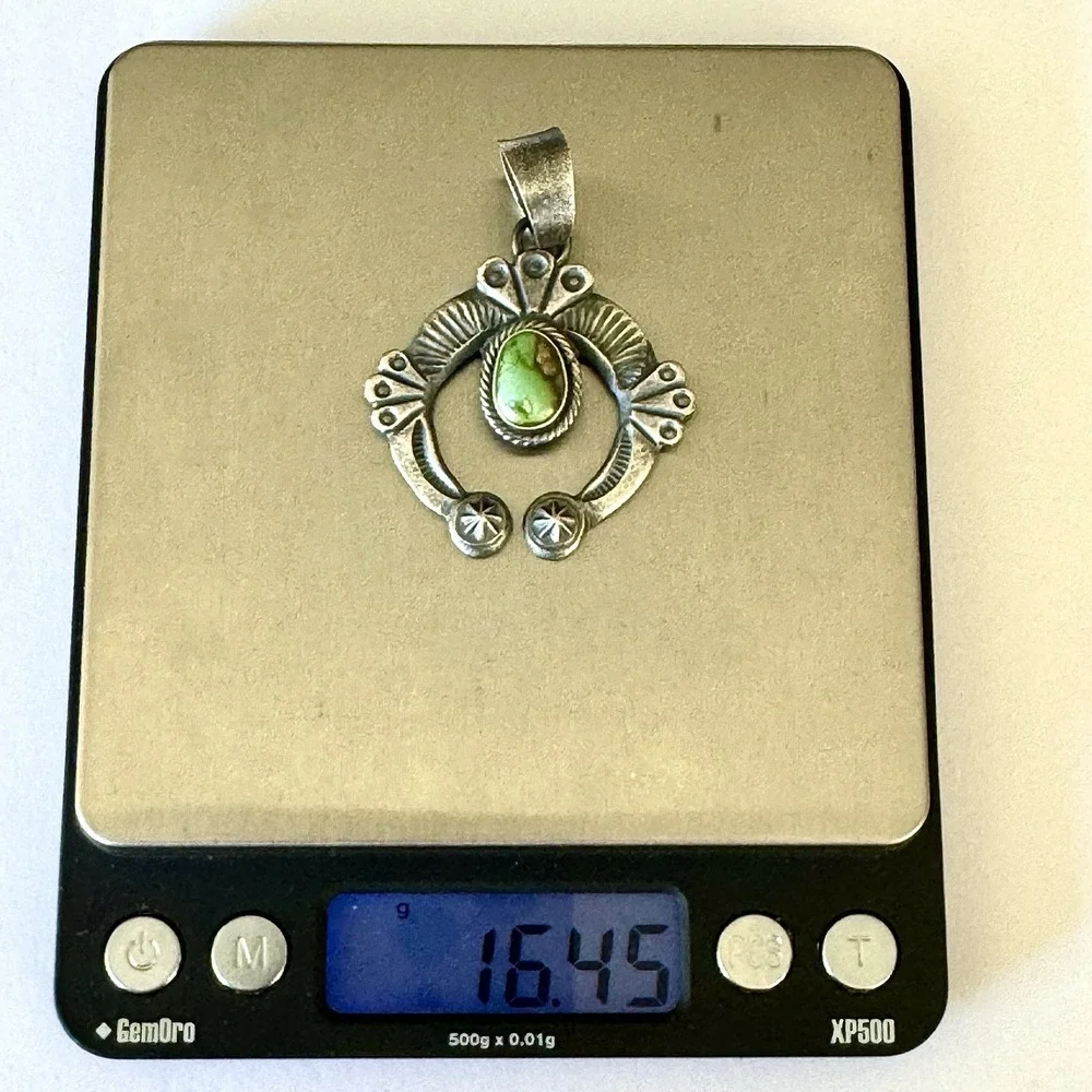 Navajo Turquoise Naja Pendant 2in Signed Billah‎ Squash Native American Handmade